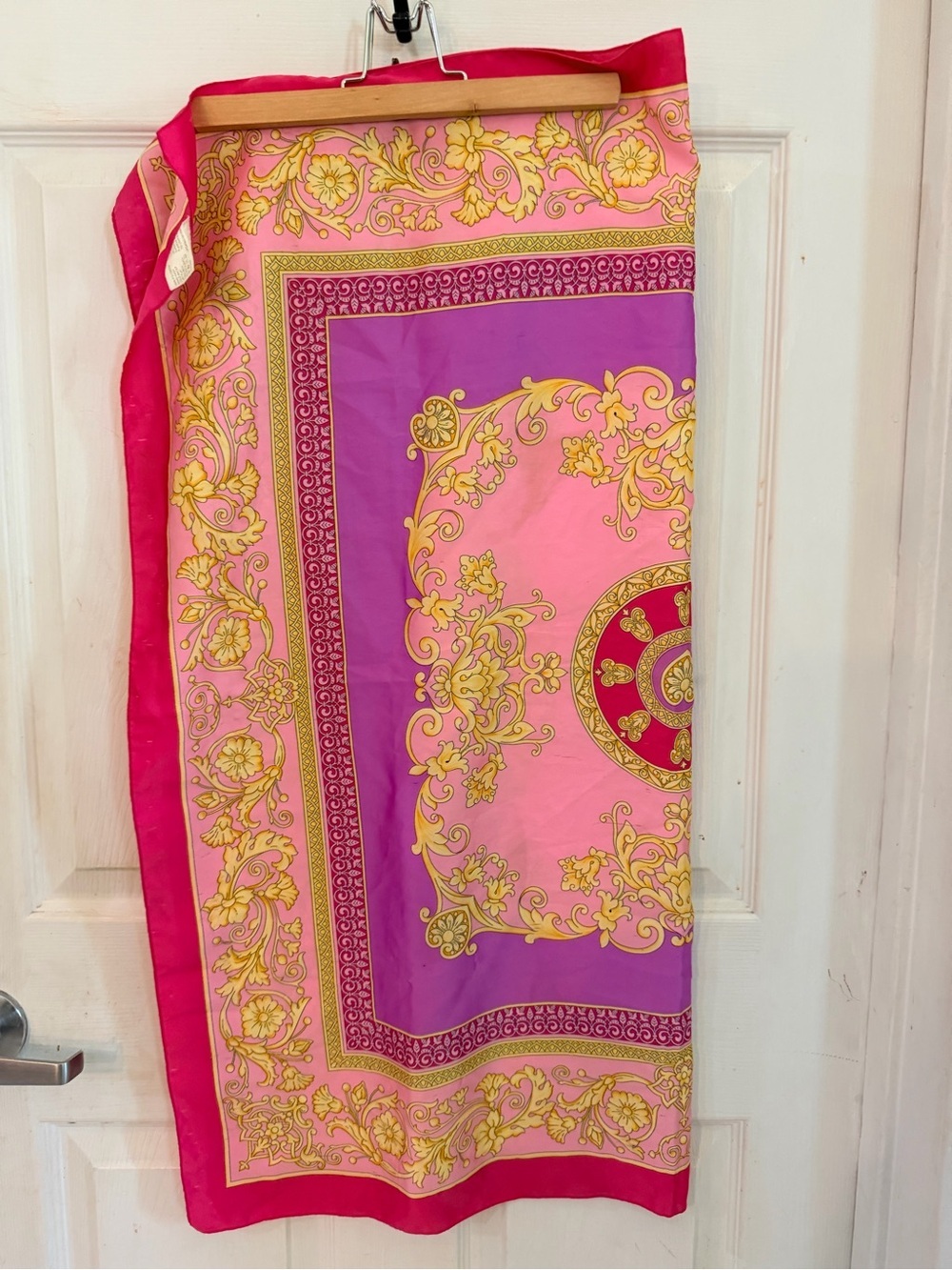 Vintage Kathie Lee Collection Pink Purple Gold Floral Silk Scarf Wrap - Picture 2 of 5